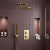 2 Outlet Thermostatic Concealed Shower Set with Shower Head & Arm and Handheld Shower – Brushed Brass 2 Outlet Thermostatic Concealed Shower Set with Shower Head & Arm and Handheld Shower – Brushed Brass