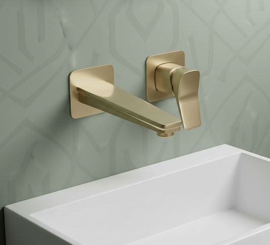 Brushed Brass Wall Mounted Basin Tap with Backplate 2 hole basin mixer tap brushed brass