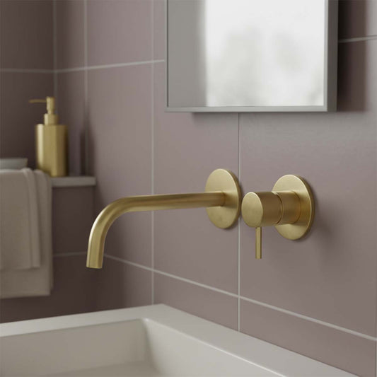 Single Lever Wall Mounted Basin Mixer Tap- 150mm, 200mm, 250mm 2 hole basin tap wall mounted - brushed brass