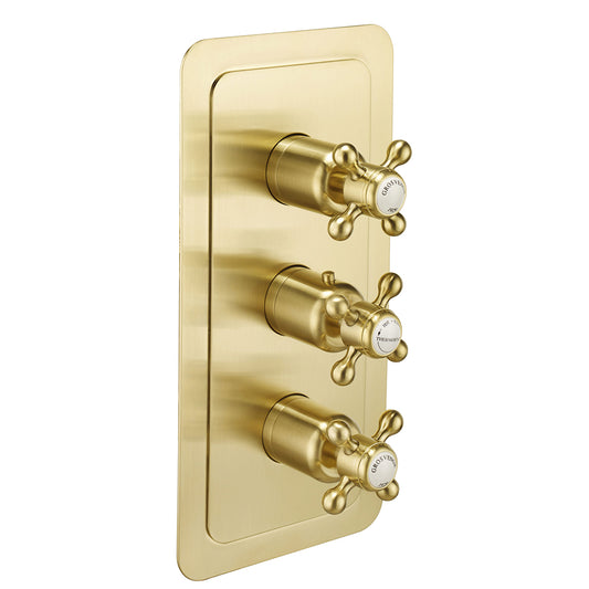 Aura Brushed Brass Thermostatic Concealed 3-Outlet Shower Valve Brushed Brass Thermostatic Concealed 3-Outlet Shower Valve