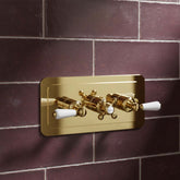 Horizontal 3 Outlet Thermostatic Concealed Shower Valve - Polished Gold 3-outlet thermostatic shower mixer valve