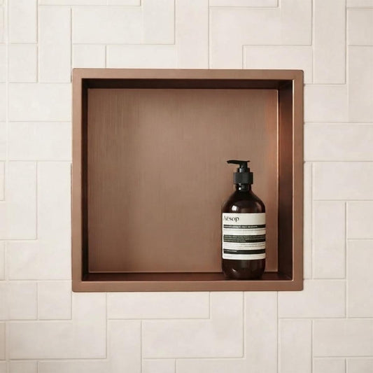 Square Brushed Bronze Shower Niche - 300mm x 300mm square shower niche bronze UK