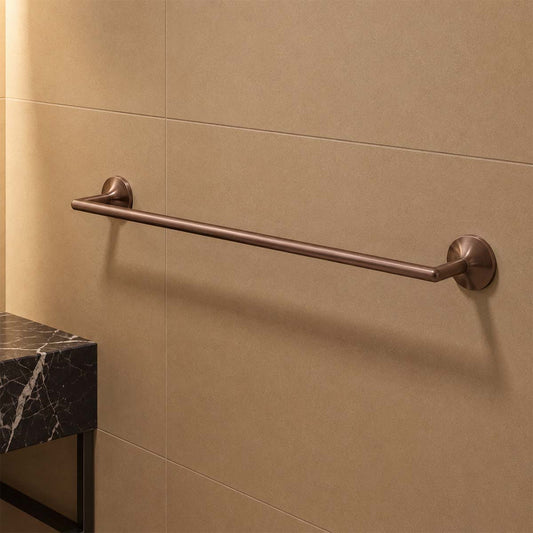 Brushed Bronze 600mm Round Towel Bar 600mm Towel Bar Holder - Brushed Bronze