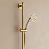 Shiny Gold Shower Riser Rail Kit with Single Function Handset and Bottom Outlet Traditional Brass Shower Riser Rail Kit with Single Function Handset - Polished Gold finish