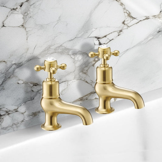 Aura Traditional Brushed Brass Bath Filler Taps with Crosshead Handles Brushed Brass Bath Filler Taps with Crosshead Handles