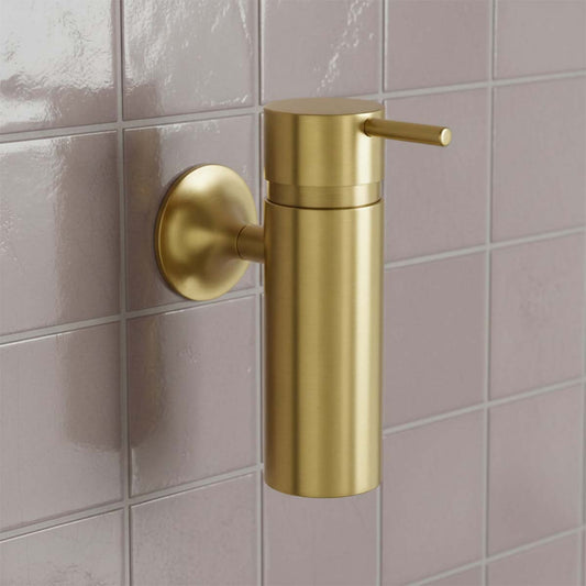 Brushed Brass Round Soap Dispenser - Wall Mounted Brushed Brass Round Soap Dispenser - Wall Mounted