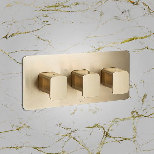 Brushed Brass Concealed Thermostatic Shower Valve 2 Outlets Brushed Brass Shower Valve with 2 Outlets