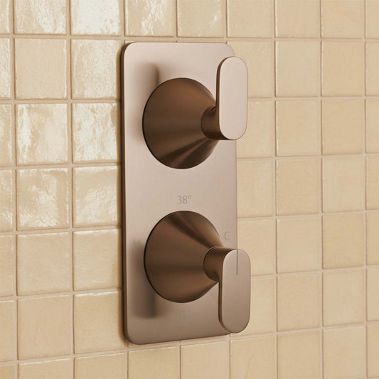 Brushed Bronze Concealed Thermostatic Two Outlets Shower Mixer Valve Brushed Bronze Concealed Thermostatic Two Outlets Shower Mixer Valve