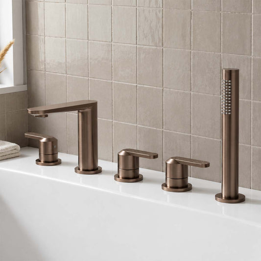 Brushed Bronze Deck Mounted 5 Tap Hole Bath Shower Mixer Brushed Bronze Deck Mounted 5 Tap Hole Bath Shower Mixer
