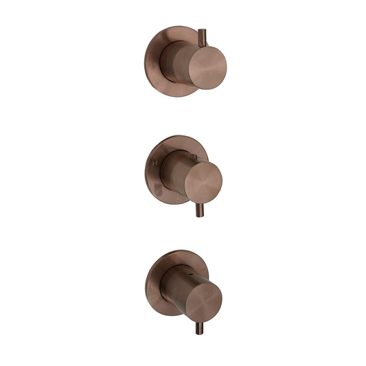 Concealed Thermostatic 2 Outlet Shower Valve - Brushed Bronze two way shower mixer concealed valves