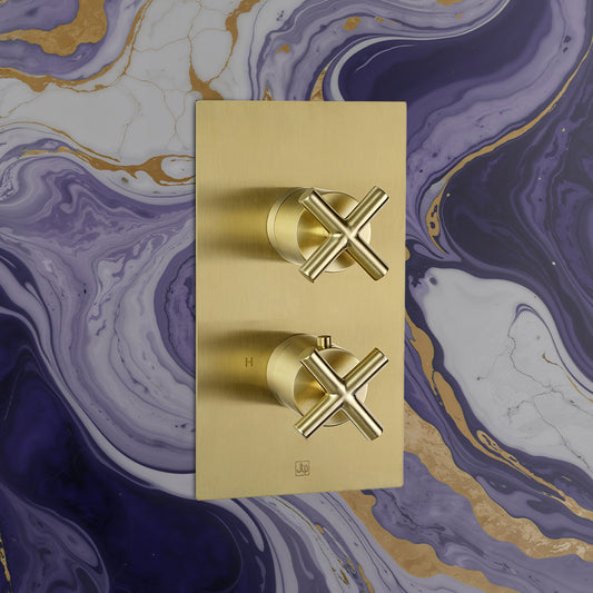 Brushed Gold 2 Outlet Thermostatic Shower Valve Vertical Brushed Gold 2 Outlet Thermostatic Shower Valve Vertical