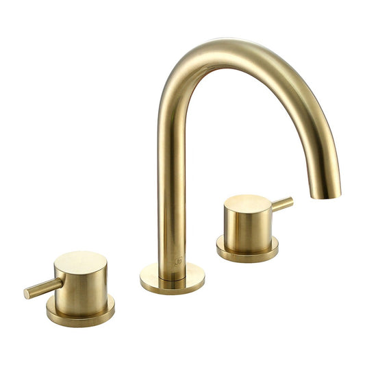 Brushed Gold Deck Mounted 3-Hole Basin Mixer Tap with Round Handles Brushed gold 3-hole basin mixer tap