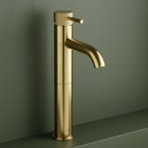Tall Basin Mixer Tap with Knurled Handle - Brushed Brass Tall Basin Mixer Tap with Knurled Handle