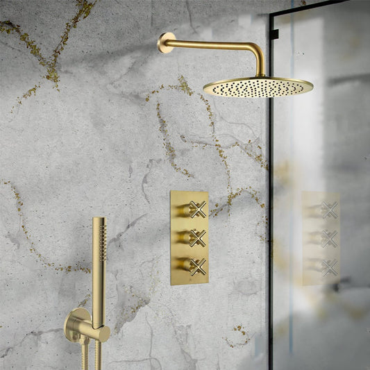 Concealed 2 Outlet Thermostatic Shower Mixer Valve Brushed gold 2 outlet concealed shower valve