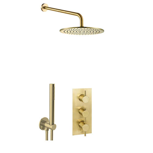Brass 2 Outlet Concealed Shower Set with Thermostatic Valve, Fixed Shower Head with Arm and Handheld Shower 2 outlet concealed shower set