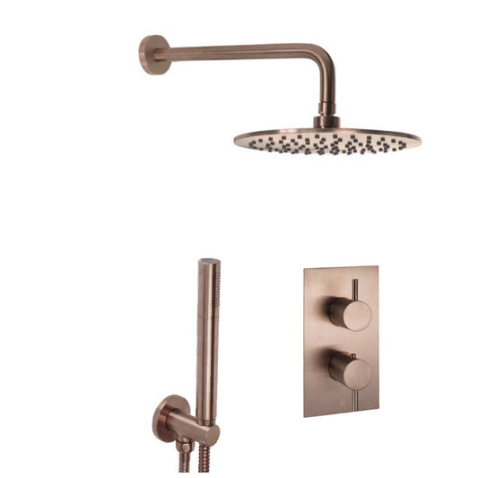 2 Outlet Shower Set with Shower Valve, Fixed Shower Head and Arm and Handset- Brushed Bronze Brushed Bronze 2 Outlet Shower Set