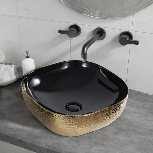 Mika Ceramic Counter Top Basin Gloss Gold & Black - 425x425x145mm Ceramic Counter Top Basin