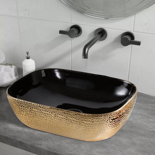 Mika Ceramic Gloss Countertop Basin Gold & Black - 455x325x135mm Ceramic Gloss Countertop Basin Gold & Black
