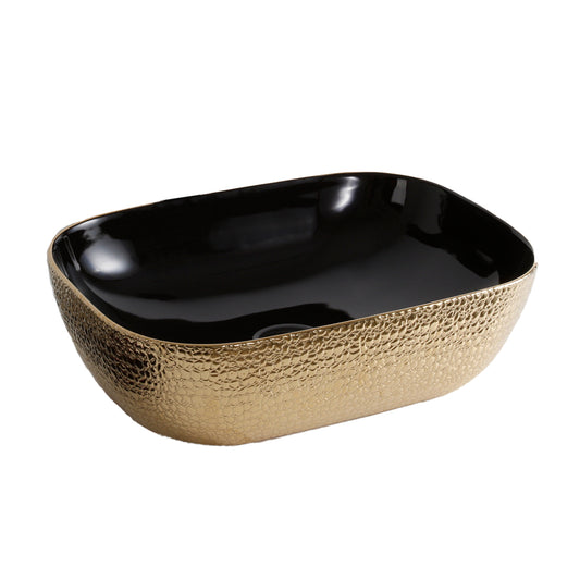 Mika Ceramic Gloss Countertop Basin Gold & Black - 455x325x135mm rose gold ceramic wash basin