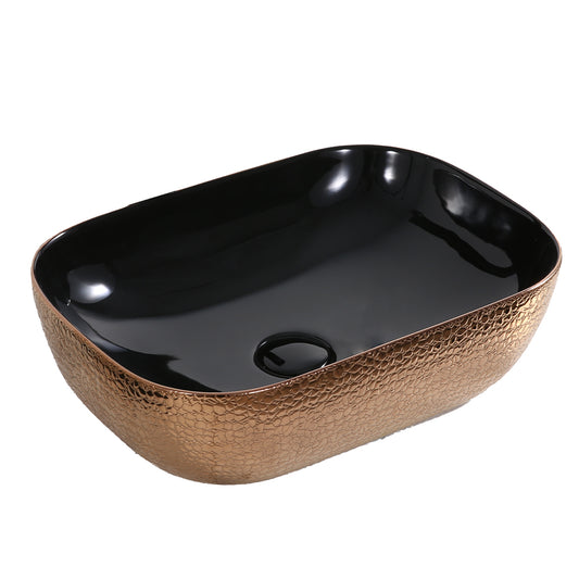 Mika Ceramic Wash Basin Gloss Rose Gold and Black  455x325x135mm Ceramic Countertop Basin Gloss Rose Gold & Black  455x325x135mm