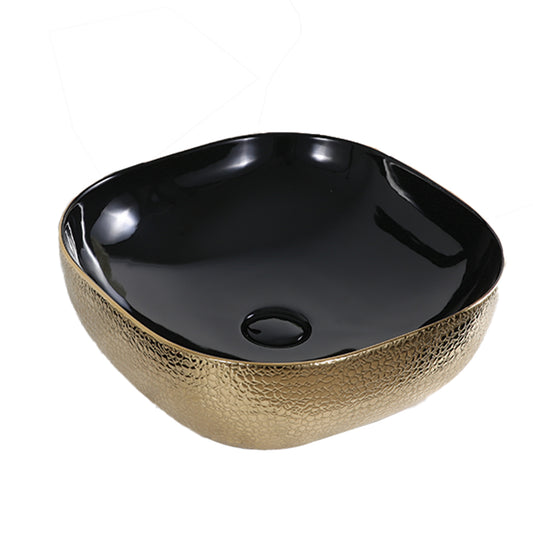 Mika Ceramic Counter Top Basin Gloss Gold & Black - 425x425x145mm Countertop basin gloss gold exterior and gloss black interior