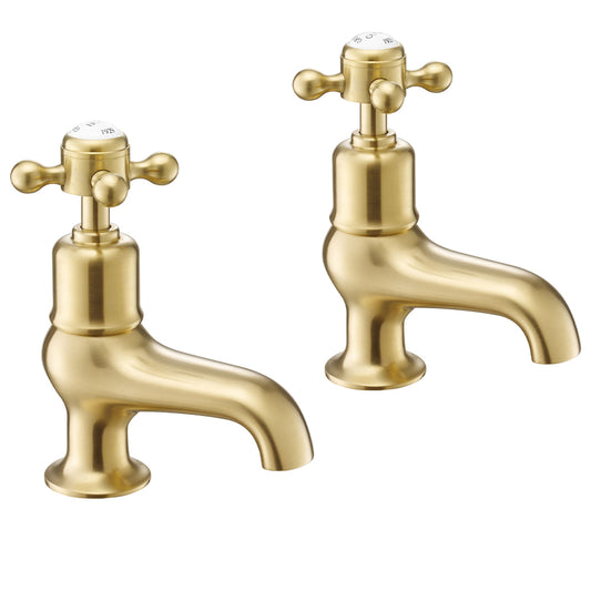 Aura Traditional Brushed Brass Bath Filler Taps with Crosshead Handles  Brushed Brass Bath Filler Taps with Crosshead Handles