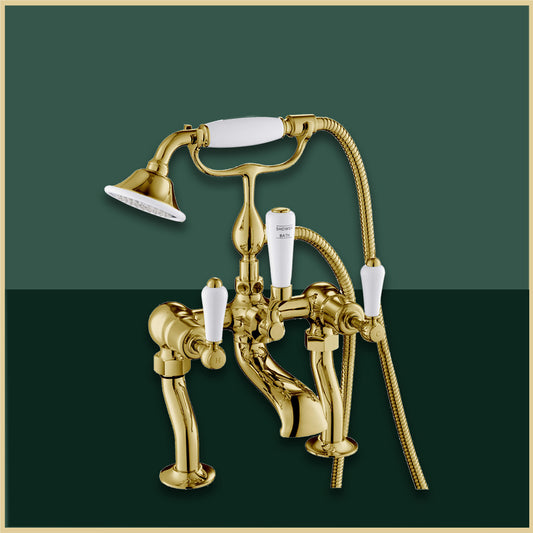 Traditional Polished Gold Bath Shower Tap Deck-Mounted Brushed Brass Bath filler