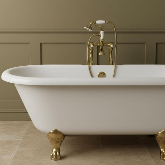 Free Standing Bath Shower Mixer Tap with Pinch Handles - Gold Free Standing Bath Shower Mixer Tap - Gold