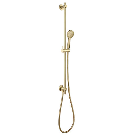 Brushed Brass Slider Rail Kit with Round Shower Handset and Hose rigid riser shower kit
