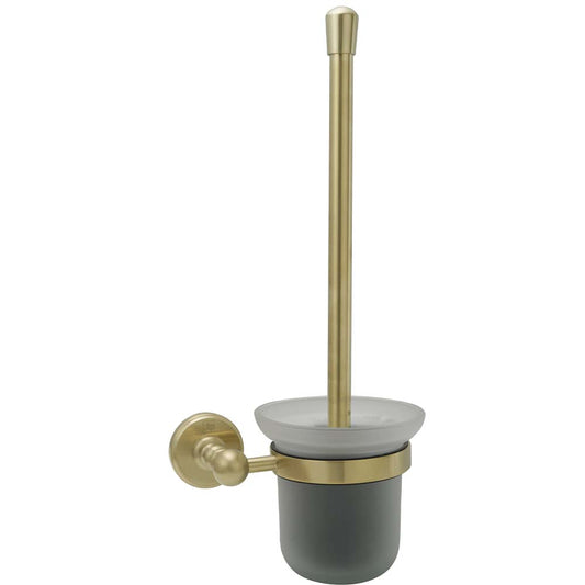 Wall-Mounted Toilet Brush Holder Set Brushed Brass and Frosted Glass brass gold toilet brush