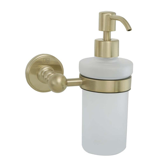 Wall Mounted Soap Dispenser with Frosted Glass - Brushed Brass brushed brass wall mounted soap dispenser