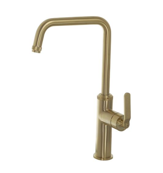 Decore Single Lever Kitchen Sink Mixer Tap - Brushed Brass gold kitchen tap with single lever