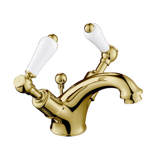 Traditional Mono Basin Mixer Tap with Pop up Waste - Polished Gold Gold Mixer Tap With Pop Up Waste