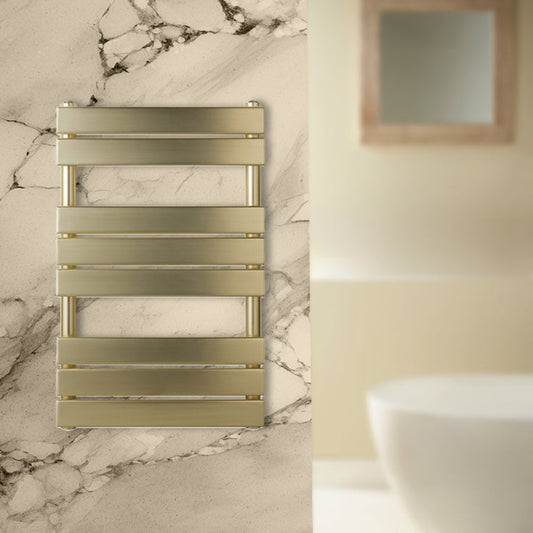 Flat Panel Towel Radiator 800mm x 500mm – Brushed Brass Gold Flat Panel Towel Radiator 800mm x 500mm – Brushed Brass