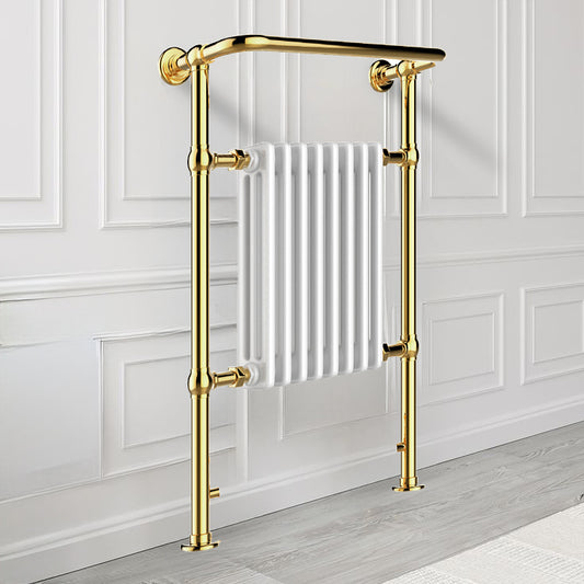Shiny Gold Traditional Towel Radiator with Overhanging Rail  – 963mm x 673mm Traditional gold radiator