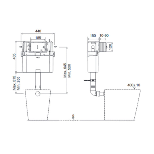 Dual Flush In Wall Concealed Cistern concealed cistern size