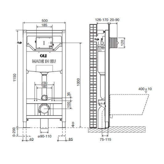 1.2m Wall-Hung Toilet Cistern Frame Front Flush Wall mounted and back to wall toilet frame