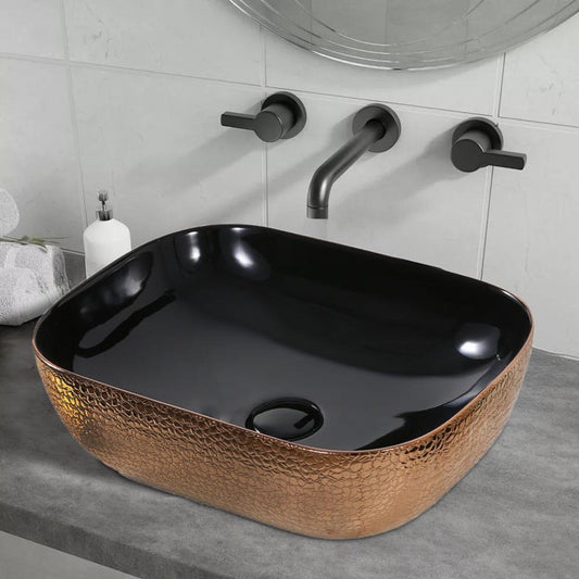 Mika Gloss Rose Gold and Black Ceramic Countertop Basin -  500x400x140mm Rose Gold and Black Ceramic Countertop Basin