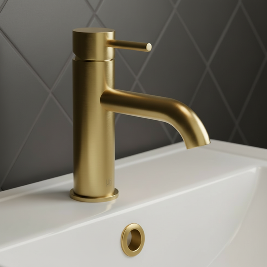 Single Lever Basin Mixer Tap Deck Mounted - Brushed Brass single lever basin mixer tap