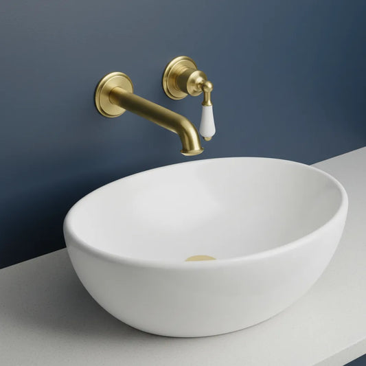 Wall Mounted Traditional Basin Lever Tap - Brushed Brass Wall Mounted Traditional Basin Lever Tap
