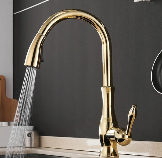 Gold Kitchen Tap with Pull-Out Flexible Spray flexible kitchen tap