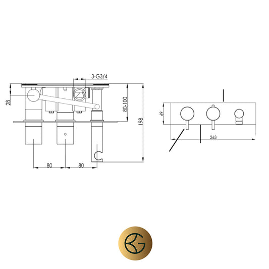 Brushed Bronze 2 Outlet Thermostatic Shower Valve with Shower Handset and Hose brass concealed thermostatic shower valve