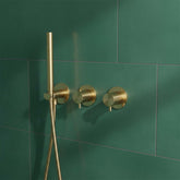 Brushed Brass Thermostatic Concealed 2 Outlet Shower Valve with Handset and Hose Thermostatic Concealed 2 Outlet Shower Valve with Handset and Hose