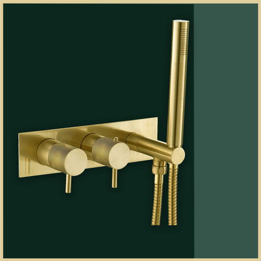 Gold 2 Outlet Thermostatic Shower Valve with Shower Handset and Hose 2 Outlet Thermostatic Shower Valve