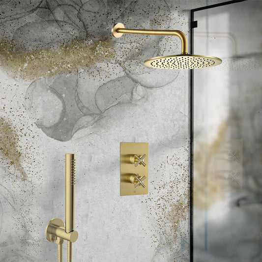 Brushed Gold 2 Outlet Thermostatic Shower Valve Vertical Thermostatic gold 2 outlet shower valve
