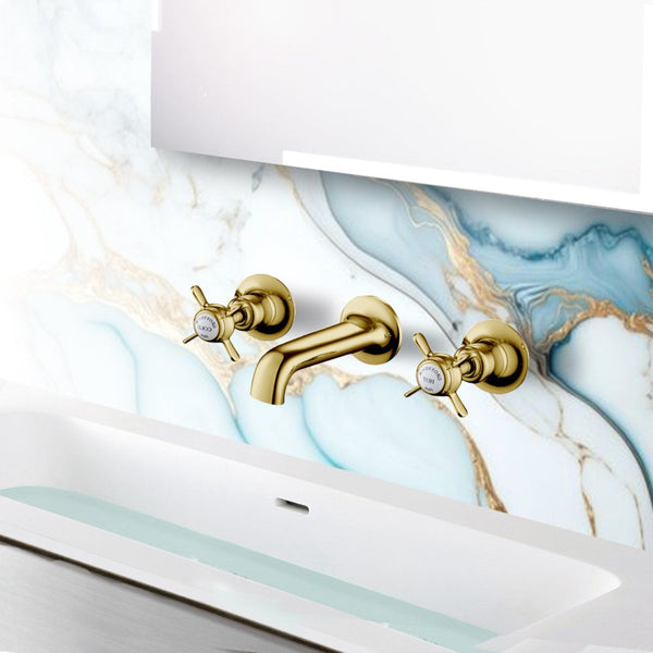 Traditional Gold 3 Hole Wall Mounted Basin Mixer Tap