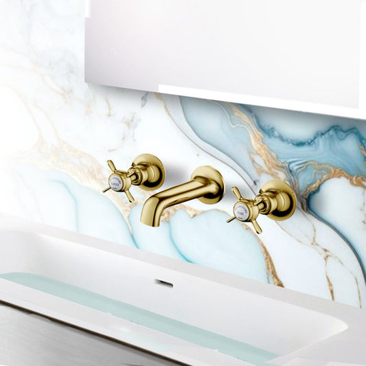 Traditional 3 Hole Wall Mounted Basin Mixer Tap - Polished Gold Traditional Gold 3 Hole Wall Mounted Basin Mixer Tap