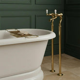 Traditional Freestanding Bath Filler Tap with White Lever Handles - Polished Gold Traditional Freestanding Bath Filler Tap - gold