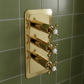 Traditional Thermostatic Concealed 2-Outlet Shower Valve - Gold Finish Traditional Thermostatic Concealed 2-Outlet Shower Valve - Gold