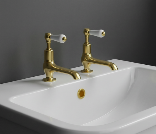 Traditional Deck Mounted Long Nose Basin Pillar Taps with Lever Handles Traditional Wash Basin Basin Pillar Taps